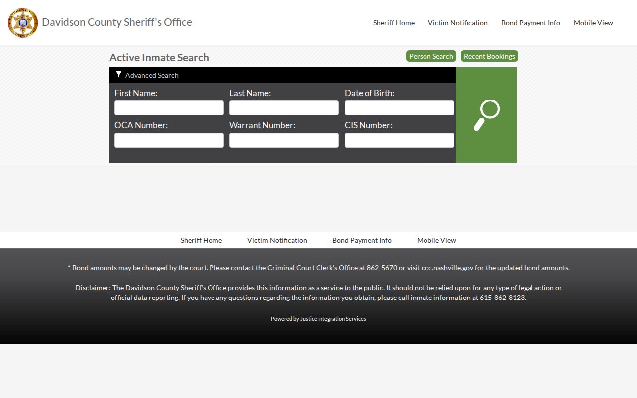 Nashville people search with Davidson inmate records