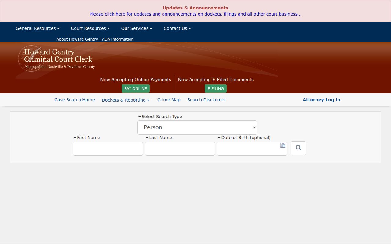 Nashville people search in Davidson criminal court records