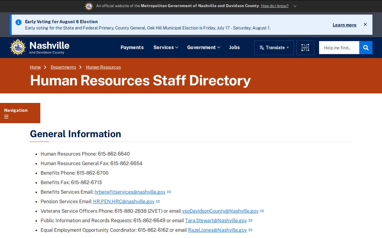 Nashville people directories Metro Human Resources staff listing