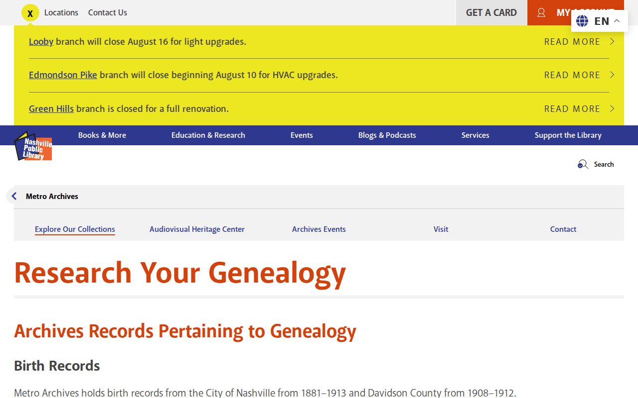 Nashville people directories Metro Archives genealogy collections