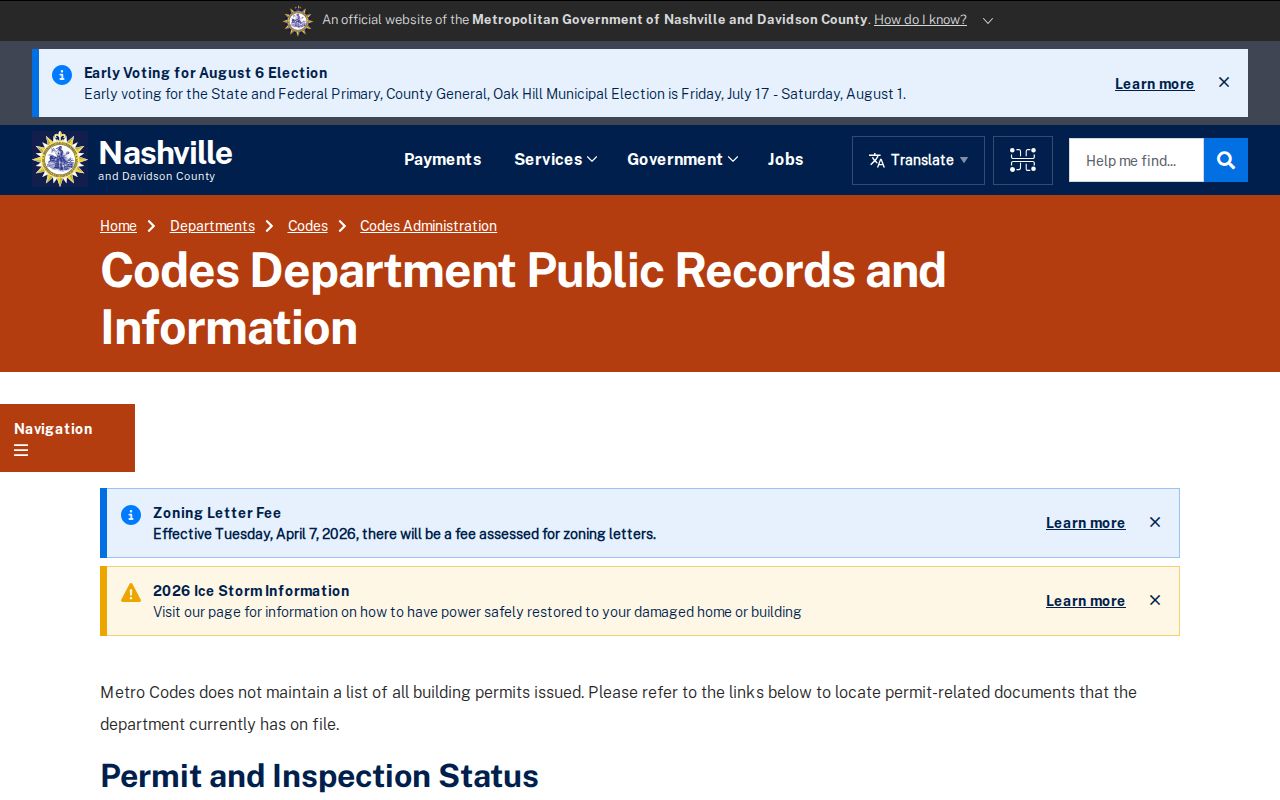 Nashville public records Metro Codes portal options