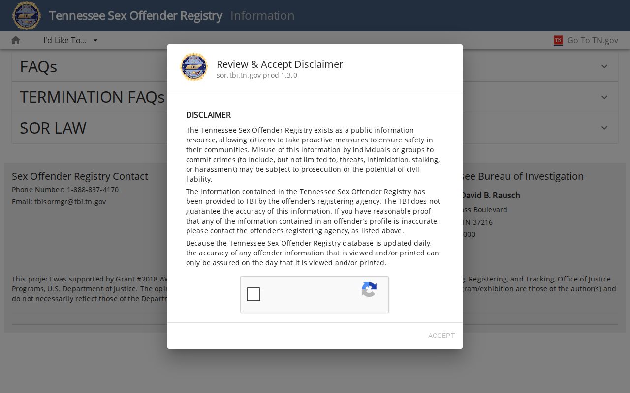 Nashville public records Tennessee offender registry gateway