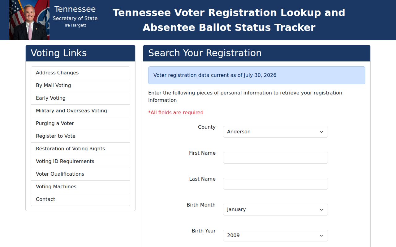 Nashville voter registration lookup fields for Davidson County